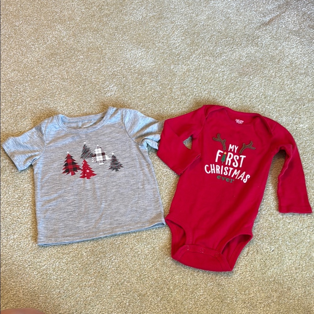 Carter's Festive Red Christmas Onesie and Bonus shirt